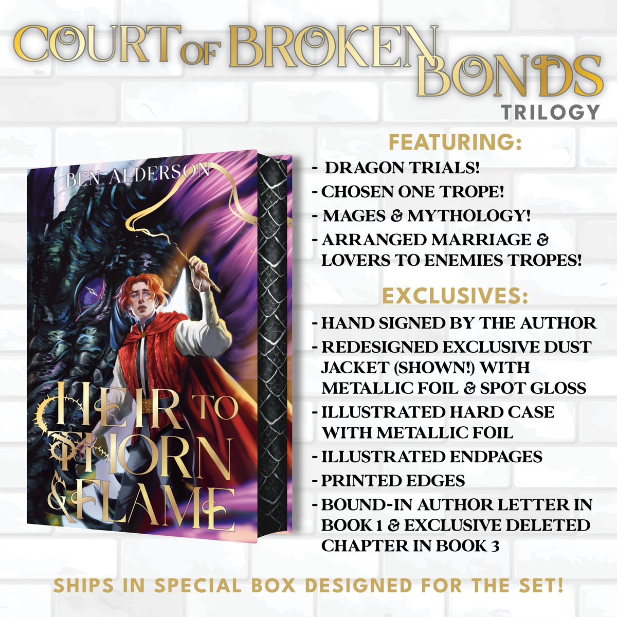 🌈 Introducing our exclusive set of the Court of Broken Bonds series by Ben Alderson! Heir to Thorn and Flame is a passionate and page-turning fantasy romance that will have you reading late into the night! 🧵