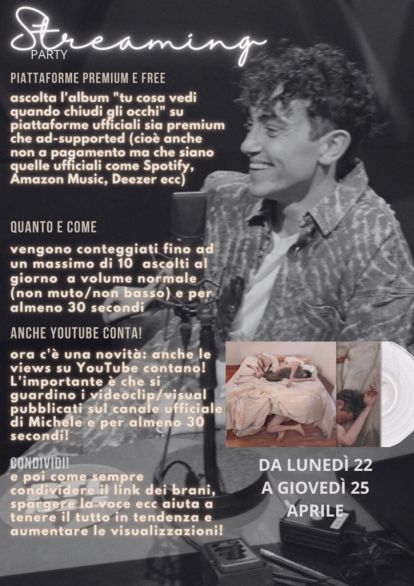 IColourMeBlue's tweet photo. ⚠️@/fandom ci siete?
da domani fino a giovedì 25/04 faremo uno streaming party dedicato a tutto l'album di michele che finalmente è uscito🥹
passate parola il più possibile
💙🫶🏻
#tucosavediquandochiudigliocchi
#michelebravi https://t.co/SUOTls0g2c