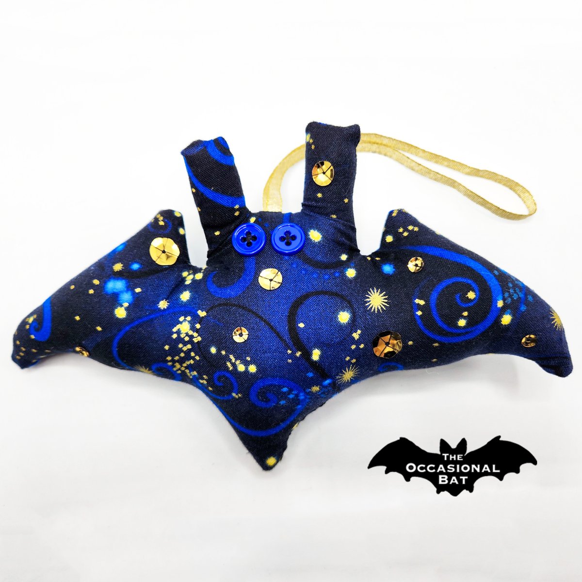 Dive into a mesmerizing world of blue, black, and gold swirls. ✨🌀 #bat #handmade #ornament #blue #black #gold #swirl #theoccasionalbat #etsy 🖤 theoccasionalbat.etsy.com/listing/169909…