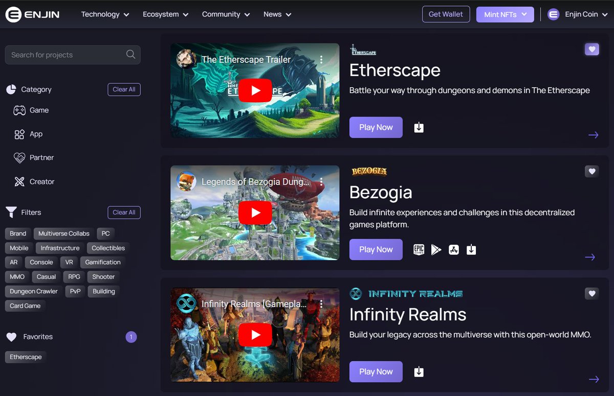 Etherscape is looking good on the new @Enjin Ecosystem Portal 👀🔥⚔️