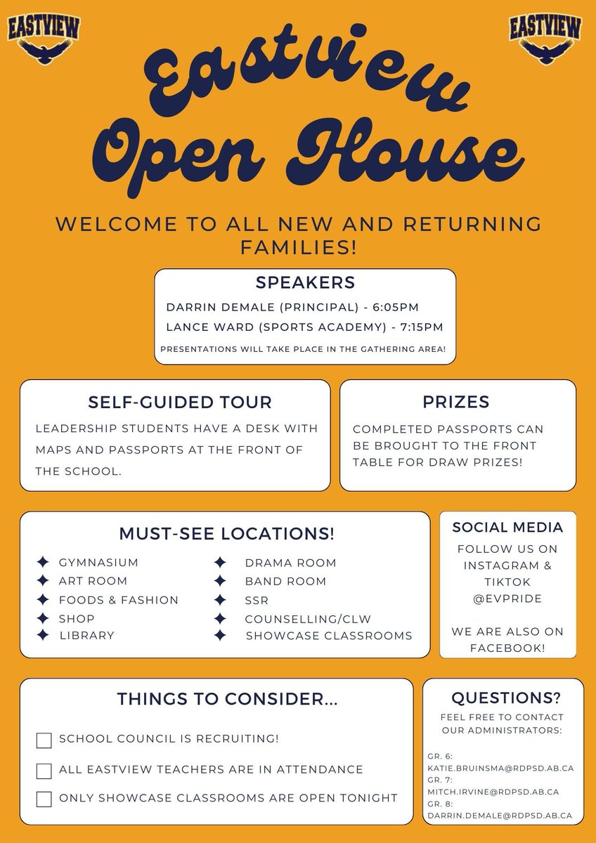 Invitation - Eastview Open House
April 25 - 6:00 pm- 8:00 pm