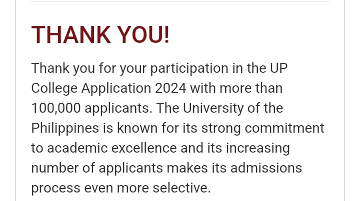 〔〕A simple red text that says "Thank you!"

— They say rejection is redirection, but is it? I've never been insecure/envy someone that I start to question myself. If am I really an academically smart or not. Is this the start of receiving a lot of rejection from schools? Idk.
