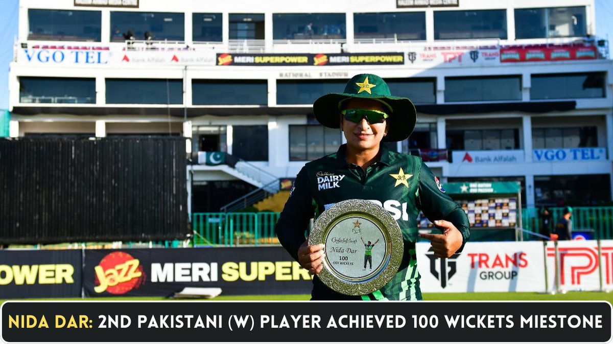 Congratulations @CoolNidadar on becoming 2nd Lady of Pakistan (W) Cricket Team to achieve this amazing Milestone of 100 Wickets. 👏
May Allah Pak Grant you many more successes in your Life. 👍
#NidaDar #PAKWvWIW #PakistanCricket #PakistaniGirl