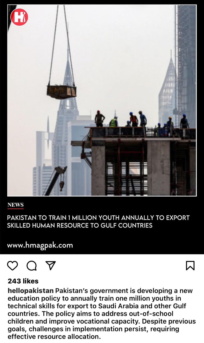 1 million human resources to be trained and exported to Gulf countries. Gulf States should be ready to accommodate 1 million beggars🤭 In Human Resources, Pakistan produces either terrorists or Beggars