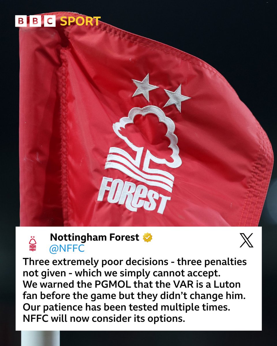 Nottingham Forest have released a statement on social media following the defeat against Everton. #BBCFootball #EVENFO