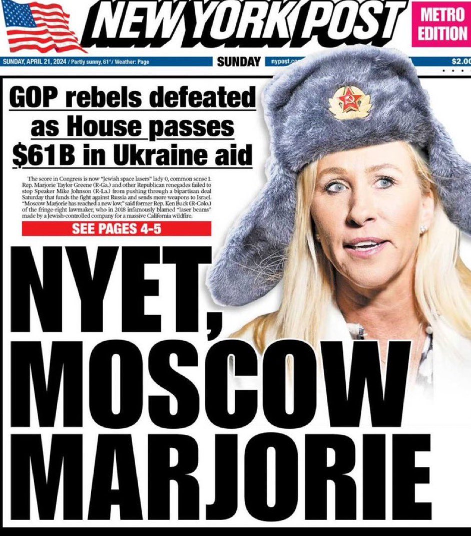 Even a broken clock is right twice a day.

This New York Post cover nailed it.

Who knew Rupert Murdoch would allow his Putin pet to get pantsed on the cover?

🍿