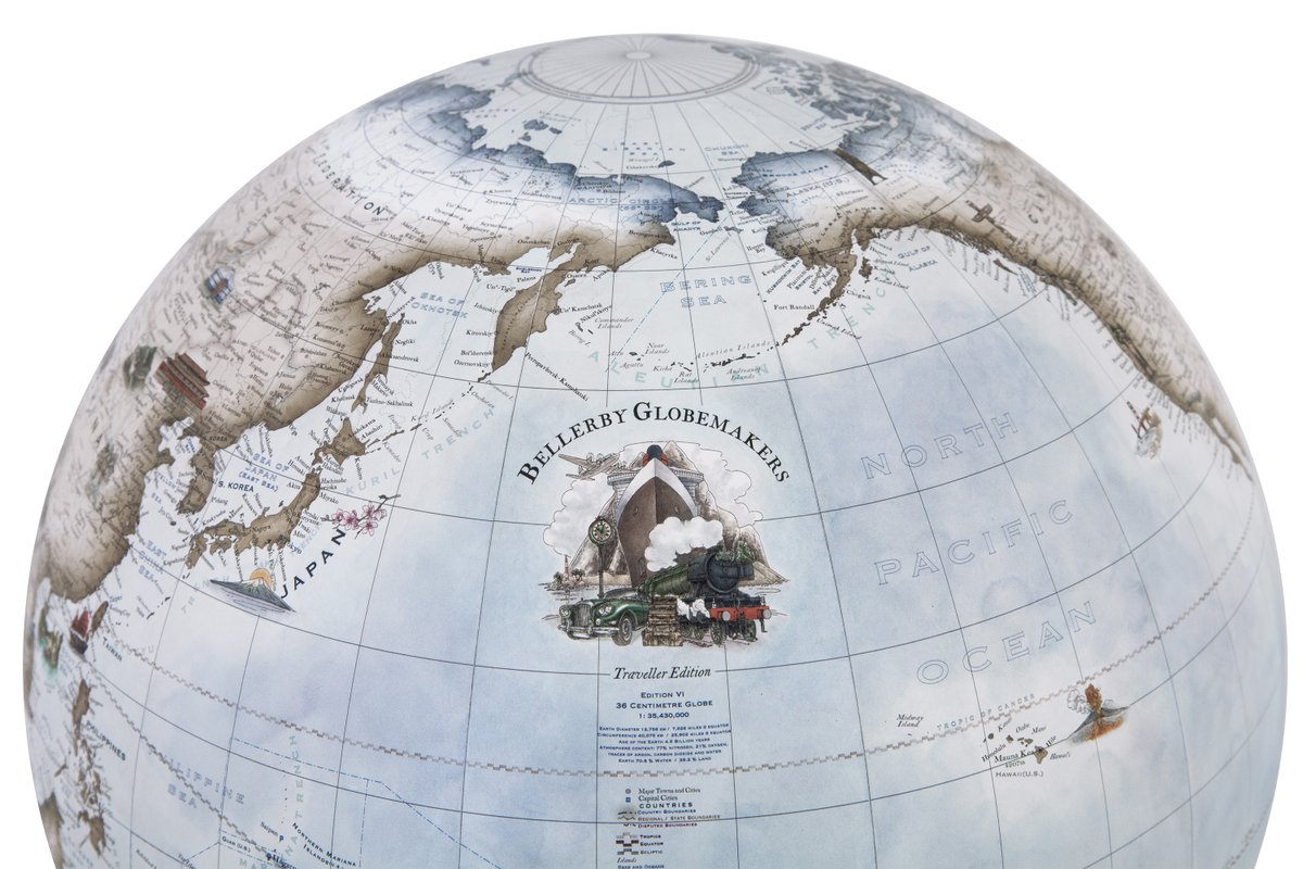 globemakers's tweet image. 36cm Traveller Edition Globe.

Full of hand drawn and hand painted illustrations. Colouring is Glacial Blue.

Globe #1 of Edition #1 available for Quick Delivery bellerbyandco.com/product/quick-… #globemaker #maps #mapart #illustrationart