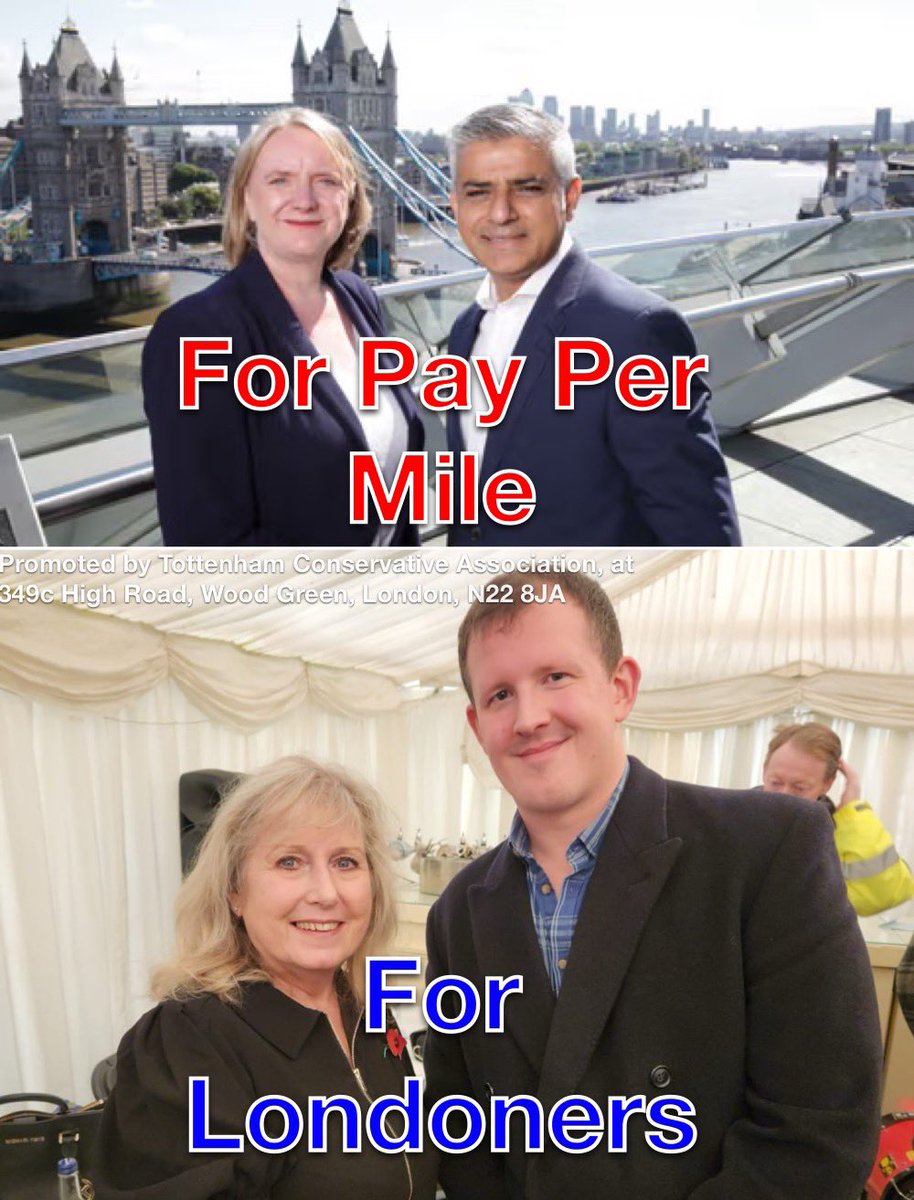 Pay-per-Mile is coming under Sadiq Khan.

£2.00 flat fee + £2.00 a mile

There’s only one way to stop this. 

Vote Susan Hall for Mayor, vote Calum McGillivray for GLA, #VoteConservative 2nd May
