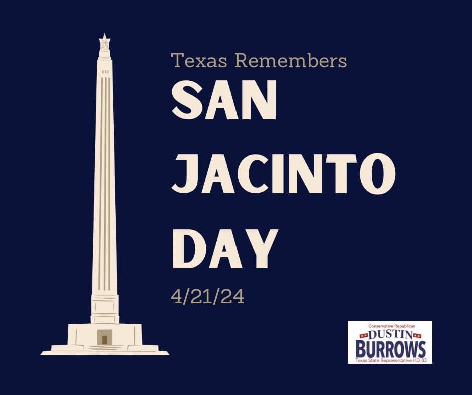 Today, we celebrate the victory of the Battle of San Jacinto, a pivotal moment in Texas history. Let's remember the bravery and sacrifice of those who fought for independence.