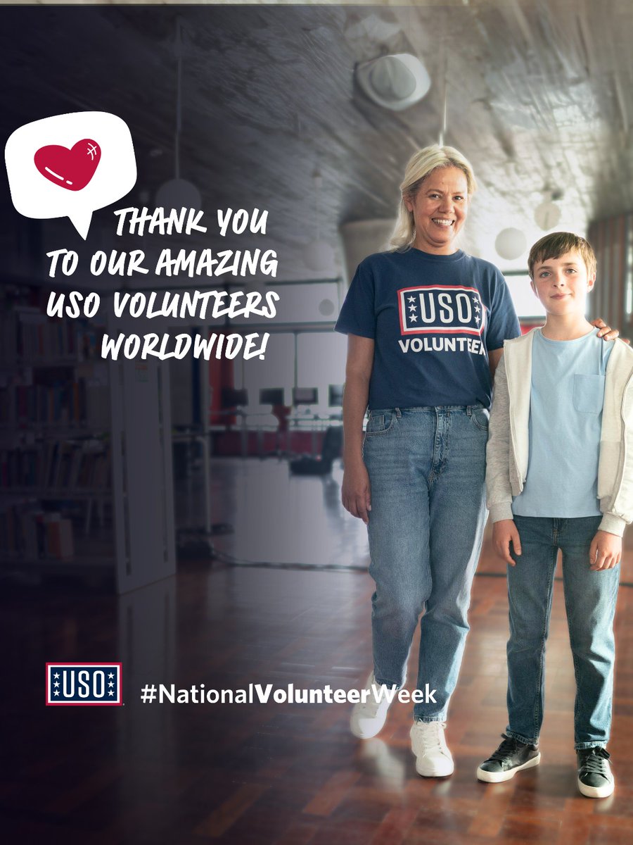 Volunteers are the heart of the USO. 💗Our volunteers are the reason service members know they can count on us. Have you thought about becoming a USO volunteer? Find out how at USO.org/volunteer #theUSO #NVW #NationalVolunteerWeek