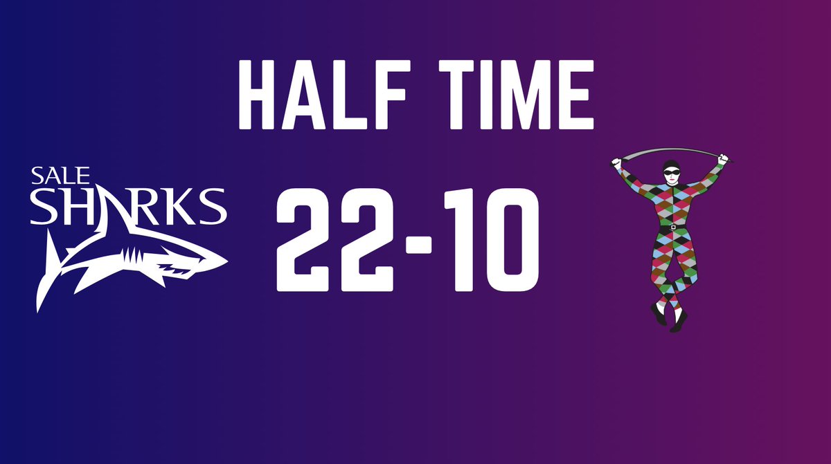 🦈 HALF TIME 🃏 A brace for the Sale bckrow. A try for Reed on his 100th. And a brace for Louis Lynagh. This game hangs in the balance. The playoffs hang in the balance. Can Quins spring another second half comeback? Or can the Sharks hold them off?