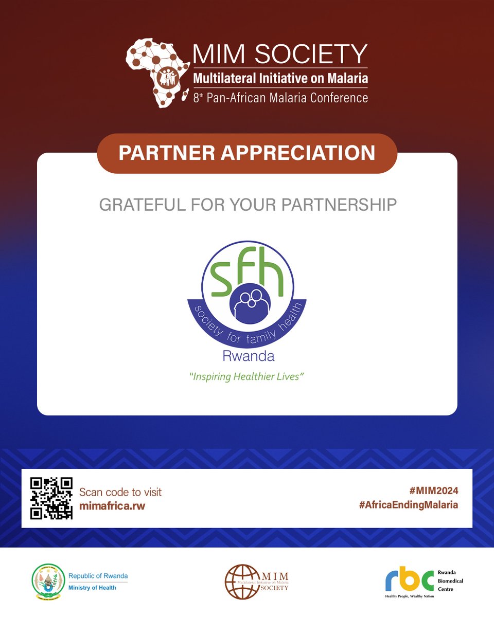 Extending sincere appreciation to our partner, @sfhRwanda, for its commitment to the shared goal of mobilizing efforts to end malaria during the 8th Pan-African Malaria Conference. #MIM2024 #PAMC2024 #AfricaEndingMalaria