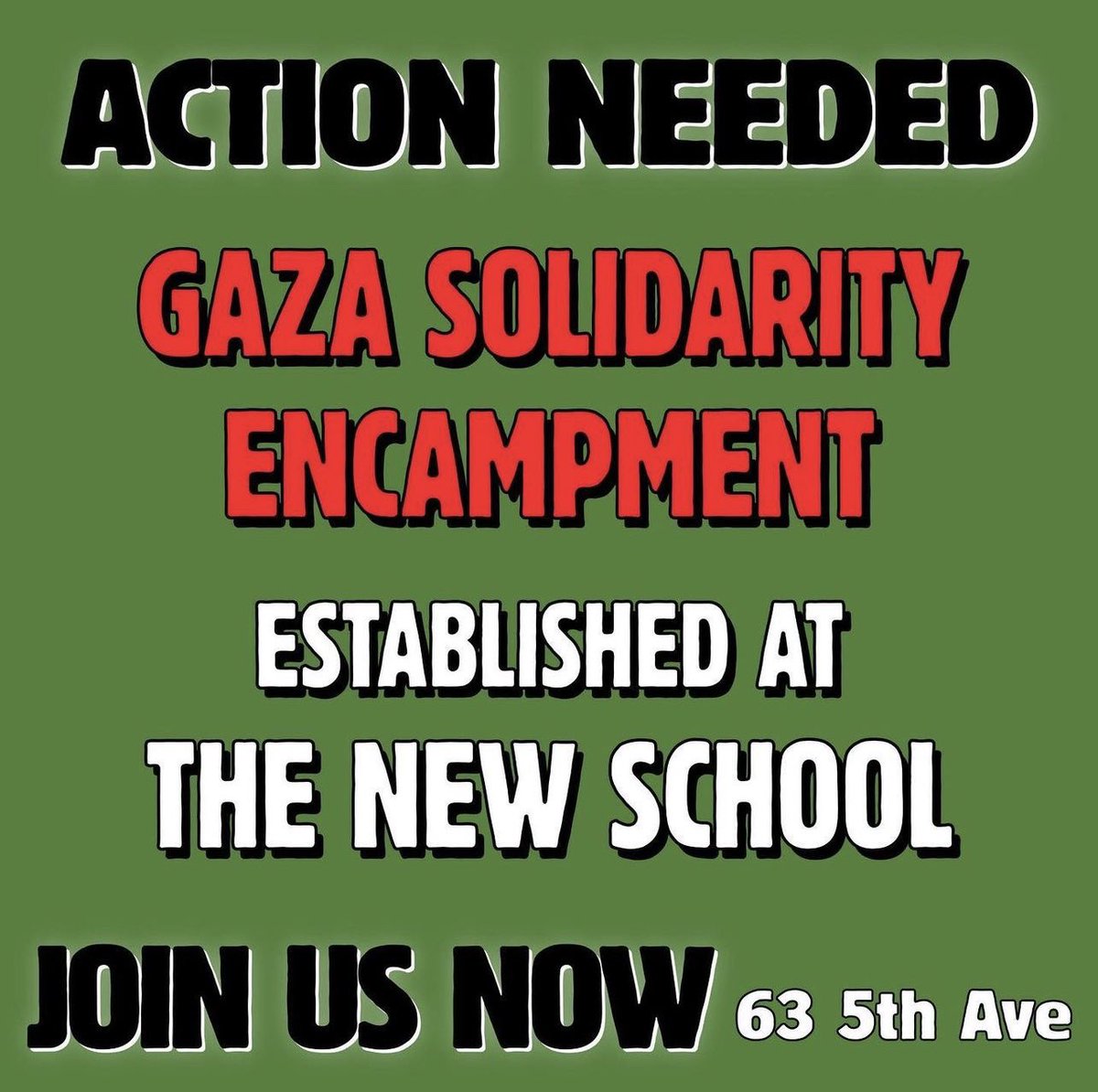 🚨 BREAKING 🚨 All power to the students at The New School who have now established their own Gaza Solidarity Encampment!! Their demands include: divesting from death, protecting pro-Palestine protestors, and enacting full academic boycott of the Zionist entity—Support them now!