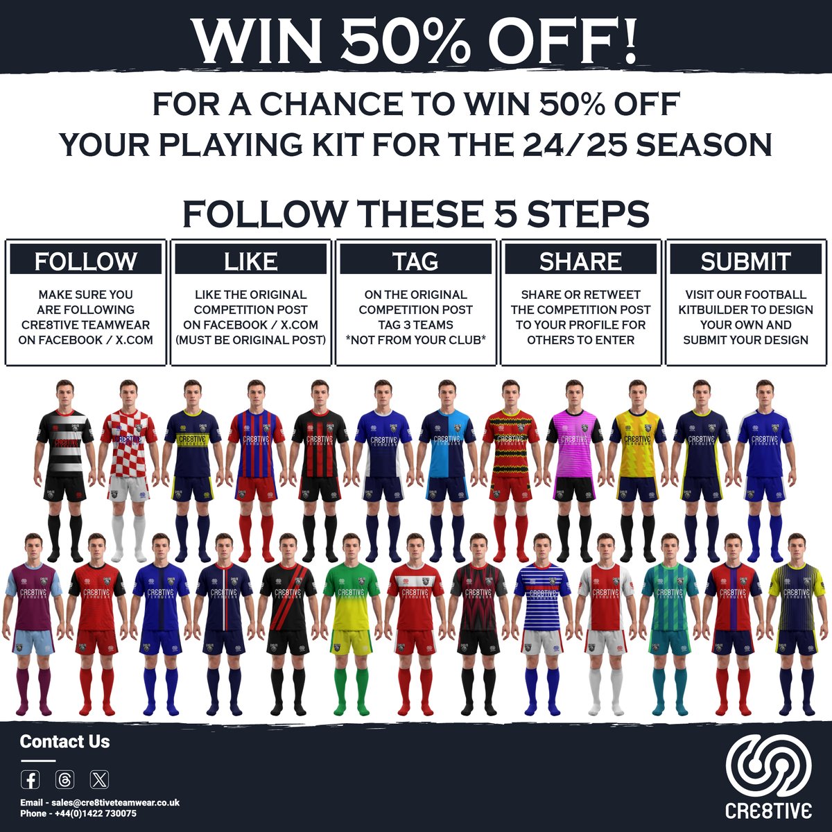 WIN 50% OFF YOUR PLAYING KIT!

TO ENTER FOLOW THESE 5 STEPS
1 - FOLLOW US
2 - TAG 3 TEAMS
3 - SHARE TO ALL YOUR FOLLOWERS
4 - LIKE THIS TWET
5 - SUBMIT YOUR KITBUILDER DESIGN!

A winner will be selected at random Friday 24th May @ 12pm

Terms &amp; Conditions Apply

#BeCre8tive
