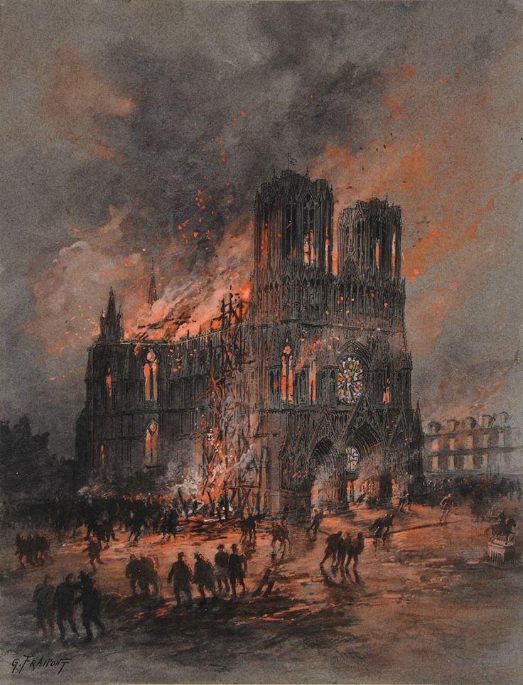 Gustave Fraipont - The Burning of the Cathedral of Reims