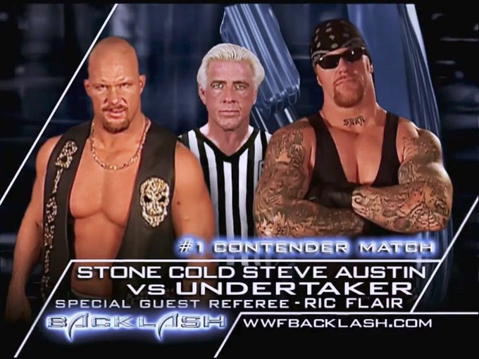 4/21/2002

The Undertaker defeated 'Stone Cold' Steve Austin at Backlash from the Kemper Arena in Kansas City, Missouri.

Ric Flair served as the guest referee.

#WWF #WWE #Backlash #Undertaker #BigEvil #AmericanBadass #StoneColdSteveAustin #Austin316 #RicFlair #TheNatureBoy