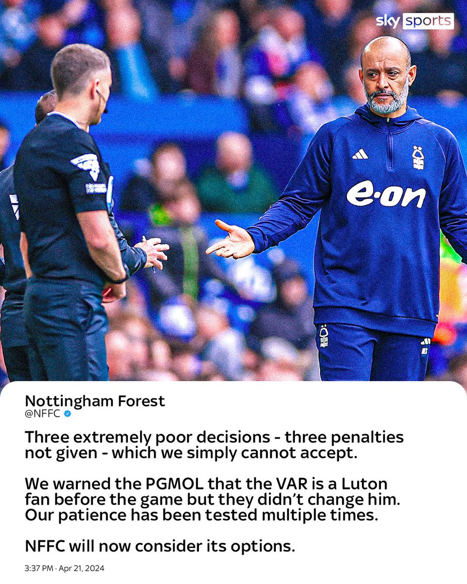 SkySportsPL's tweet photo. Nottingham Forest have posted the following statement following their loss against Everton 😮 https://t.co/3fKVpn4HCg