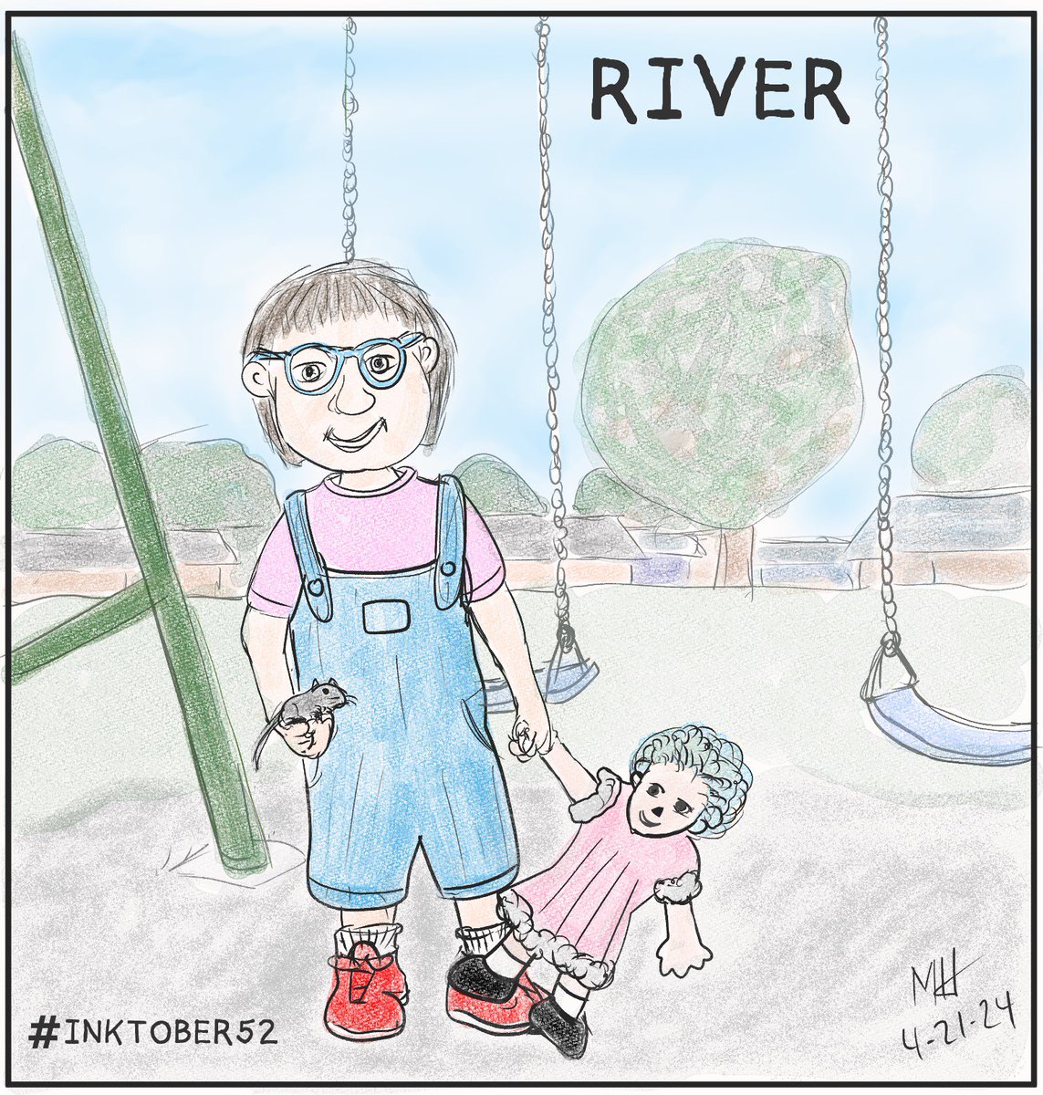 #Inktober52 River. She had her hamster, O-Henry, and a doll she called Old River. #Inktober52River #Inktober #kidlitart #illustration #scbwiillustrators #scbwi