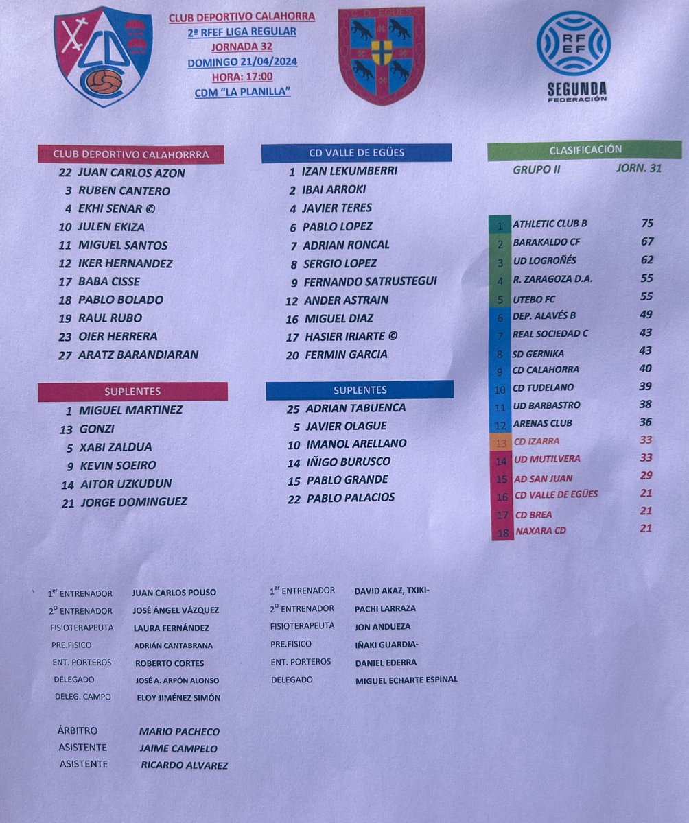 🚩 ALINEACIONES:

⚽️ @cdcalahorra vs @AUPAEGUES 

⏰ D17.00h

🏆 #SegundaFederación G.II, J.32