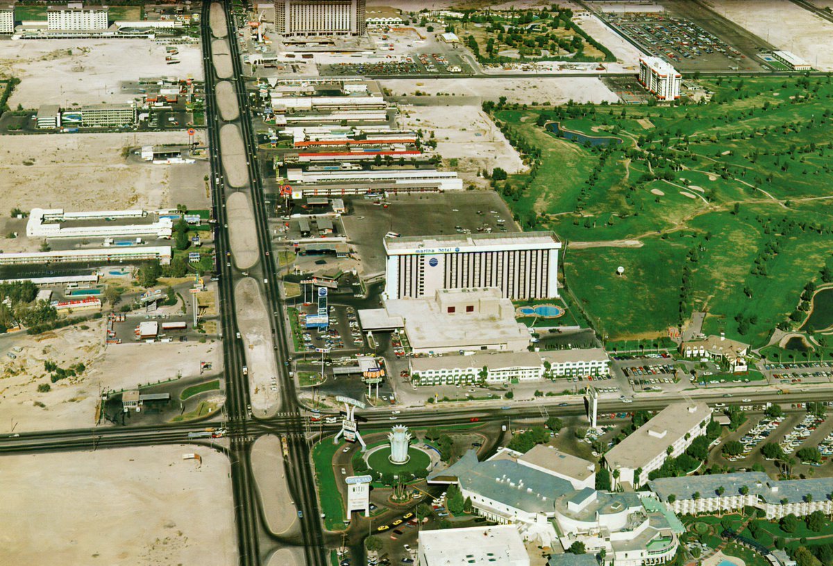 OTD 1975 the Marina Hotel opened on the #LasVegas Strip. For a while it was part of the Argent Corp 4-casino scim. It was sold to Kirk Kerkorian in 1989 and renamed MGM Marina Hotel and Casino. The building is now the West Wing of the @MGMGrand .
