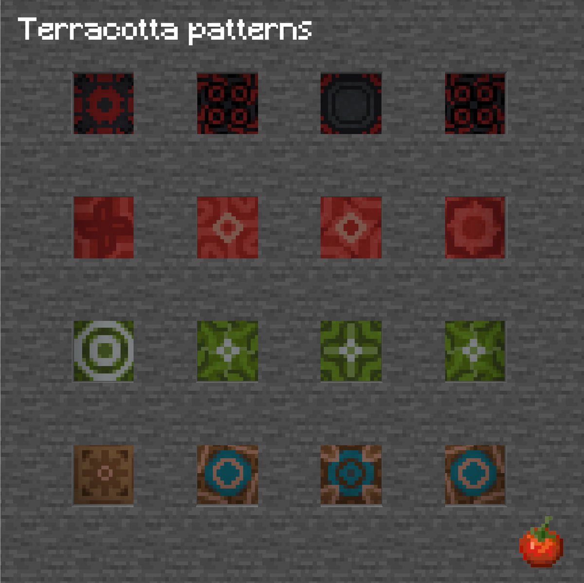 potagermc's tweet photo. Here's some terracotta patterns

more content on our discord ! 

#minecraftbuilds #minecraft #minecraft建築 https://t.co/wSyuAreyMC