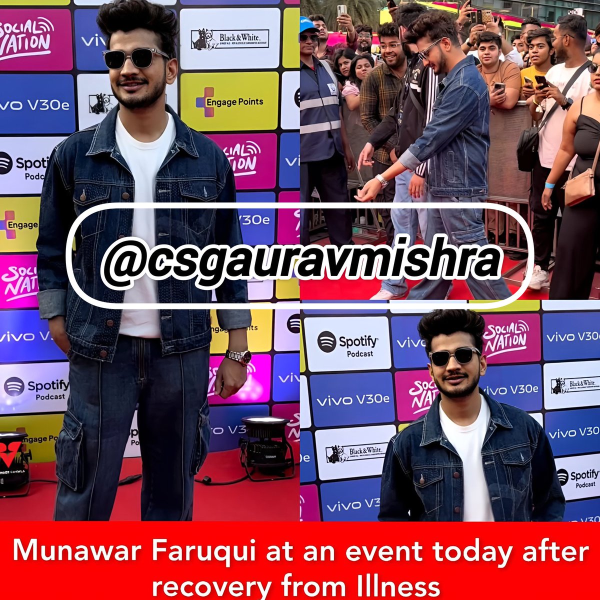 🚨 #MunawarFaruqui at an Event Today after Recovery from Illness! ❤️ Like & Follow- @CSGauravMishra Comment- Your views? #MKJW #BiggBoss