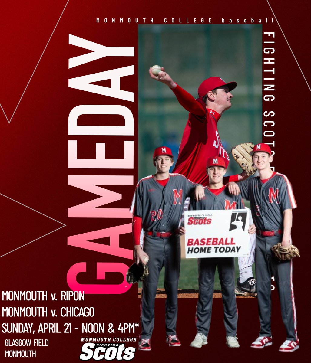 A unique home DH today for @MCScotsBaseball against 2 different teams. #RollScots 📍Monmouth 🏟️ Glasgow Field 🆚 Ripon Noon/Chicago 4pm* 📺 monmouthscots.com/watch/ 📊monmouthscots.com/sidearmstats/b… 🗞️ @MonmouthGameday