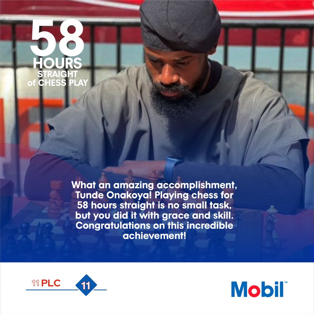 Congratulations on this incredible achievement Tunde Onakoya 🎉👏

#tundeonakoya #chess #mobillubricants #mobilinnigeria