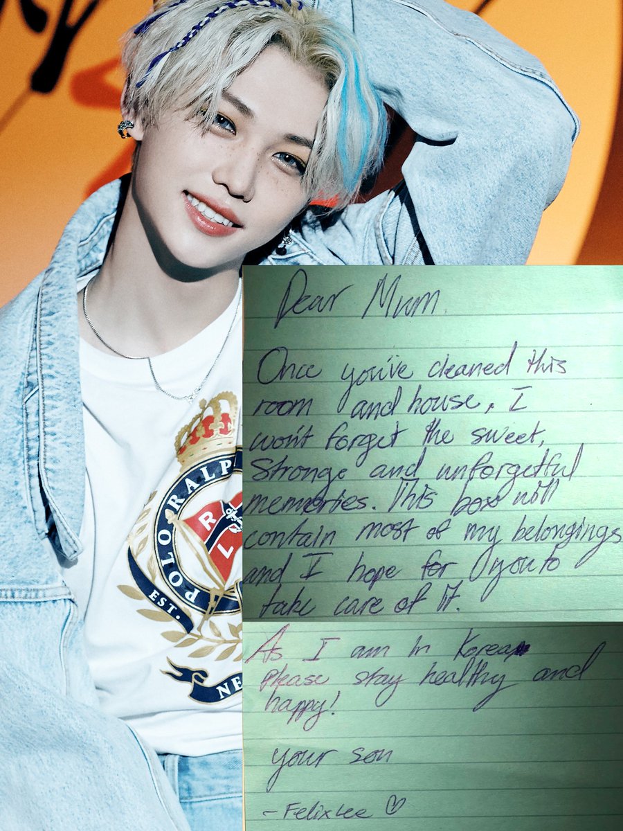 Apparently this was the letter Felix wrote to his mum before flying off to SKorea and become trainee 
😭so sweet😭

#필릭스 #Felix #스트레이키즈 #StrayKids  #YouMakeStrayKidsStay