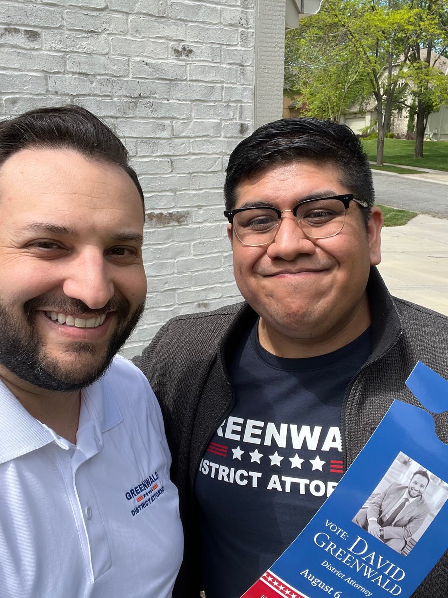GreenwaldforDA's tweet photo. Had a great day door knocking and meeting with Johnson County voters about the issues that are most important to them. A huge thank you to my good friend Ivan for helping! Join our campaign to volunteer. Visit https://t.co/FJ5e3OTRpl to sign up. #greenwaldforda https://t.co/Ni0pfIq7hR