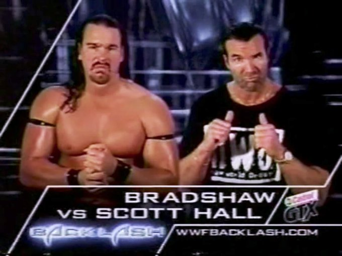 4/21/2002

Scott Hall defeated Bradshaw at Backlash from the Kemper Arena in Kansas City, Missouri.

#WWF #WWE #Backlash #ScottHall #RazorRamon #nWo #NewWorldOrder #Bradshaw #JBL #JohnBradshawLayfield #APA
