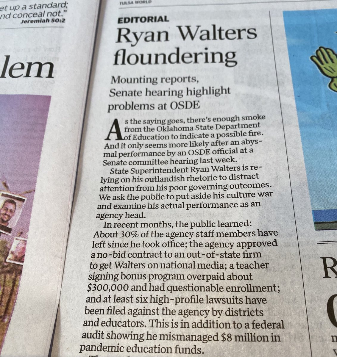 Staff fleeing, inept representatives sent to Legislative meetings, mismanagement of $8M in federal education funds, and seldom, if ever, showing up for work since he’s hired an out of state PR firm to place him on right wing media sites, ⁦@RyanWaltersSupt⁩ is a failure.