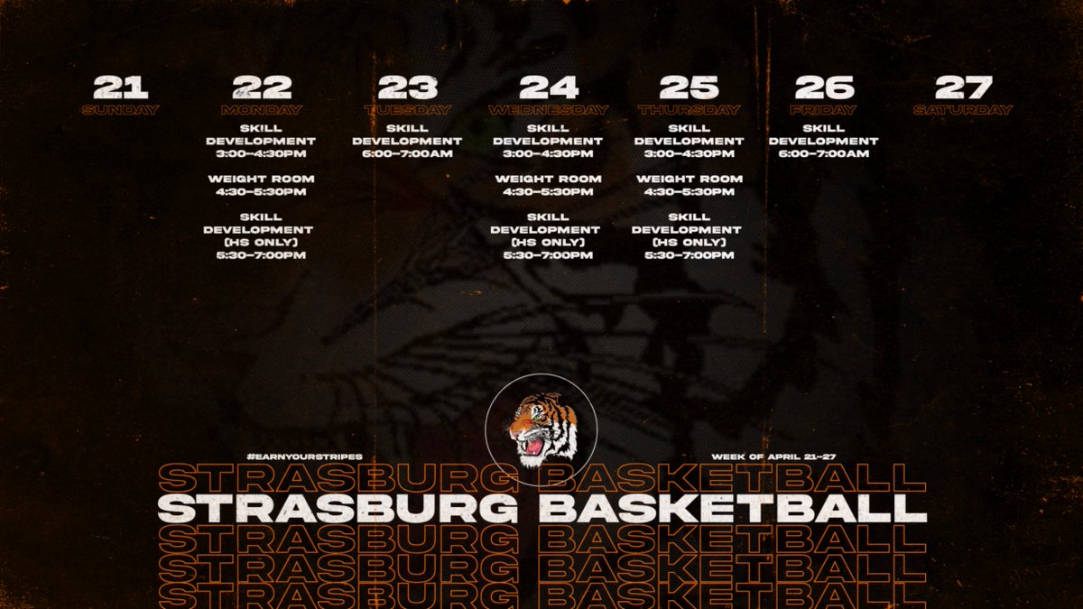 Basketball Schedule April 21-27 #EarnYourStripes