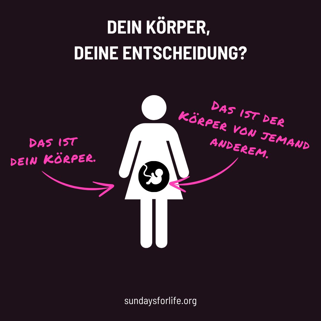 Körperliche #Autonomie bedeutet, dass man selbst #entscheidet, was mit dem eigenen #Körper passiert, ohne äußeren #Zwang. Aber das bedeutet nicht, dass man anderen absichtlich #schaden darf. Eine #Abtreibung ist die gezielte #Schädigung eines anderen #Menschen.