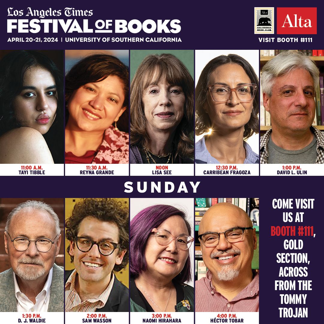 Happy Sunday! We're back at our booth all day today with another stacked lineup of author signings. Come by booth #111 to meet @paniaofthekeef, @Lisa_See, @DavidUlin, @gasagasagirl, and more. We'll see you there! Full schedule: altaonline.com/events/a603594…