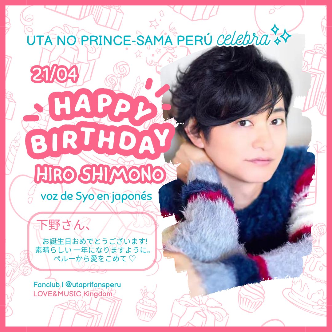 UtaPriFansPeru's tweet photo. 🎂 21/04 | Hiro Shimono
Hoy es el día especial del seiyuu que llena de energía a Syo ✨
¿Cuál es tu deseo de cumpleaños para él? 💗
#FelizCumpleHiroShimono2024
#FelizCumpleaños
#HiroShimono
#下野紘
@shimono_kousiki
#STARISH
#SyoKurusu
#UtaPri
💌 Más detalles en el texto ALT 🥰 https://t.co/e4uPWFVDLI