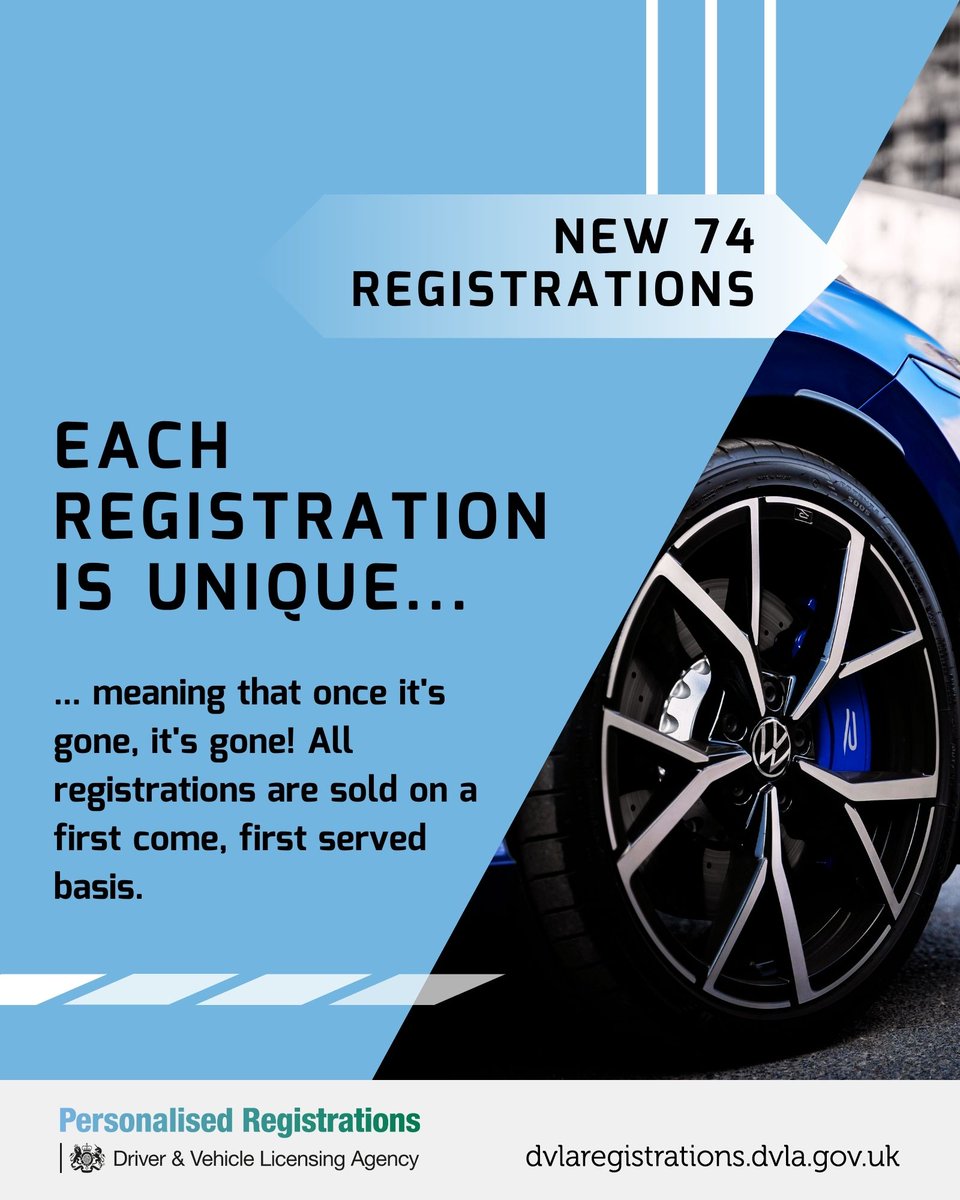 Every registration is unique - once it's gone, it's gone❗

Thousands of new 74 series registrations will be available to buy on the 1st of May at 10am don't miss yours! ⏰

Find the perfect one for you: 👉 ow.ly/OF5450RblTE
#MyDVLAReg #MakeItPersonal #DVLARegistrations