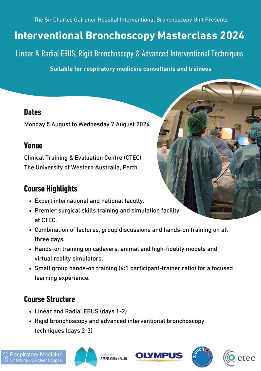 aBronchoscopist's tweet photo. The Interventional Bronchoscopy Masterclass @Perth is back again - From 05-07 August 2024 https://t.co/68mnluxt3g
