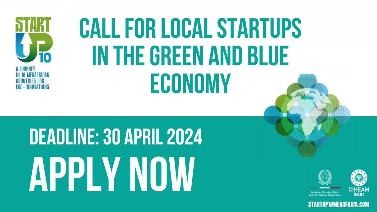 WestMedStrat's tweet photo. 📢Are you a startup in the Green and #BlueEconomy? This is your chance to accelerate your growth!
Join the🚀#Startup10 Project organised by @CIHEAMBari with local incubators from 10 #Mediterranean and #African countries
Apply before 30 April '24
Info👉https://t.co/Iv7FiWOpJl https://t.co/vUvtaOWPzF