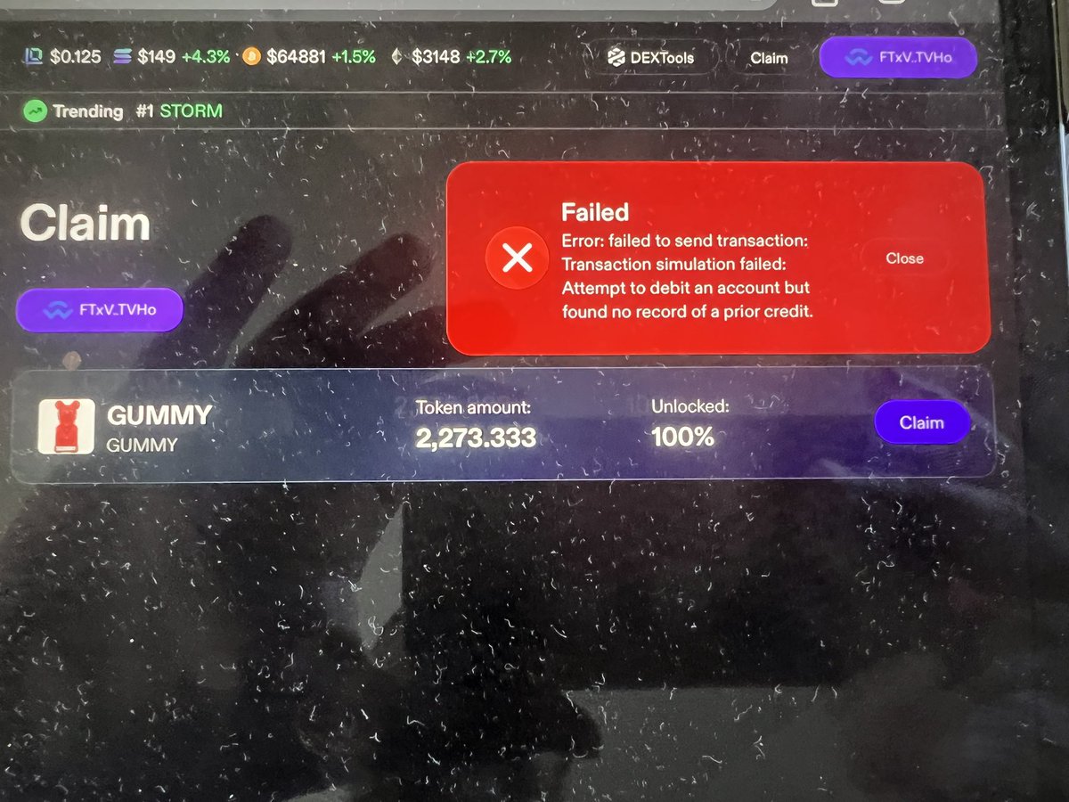 teachbi0's tweet photo. @crypto_banter I have tried to claim my Gummy but this is the screenshot I am getting. Can someone help? https://t.co/aTXMaIlLil