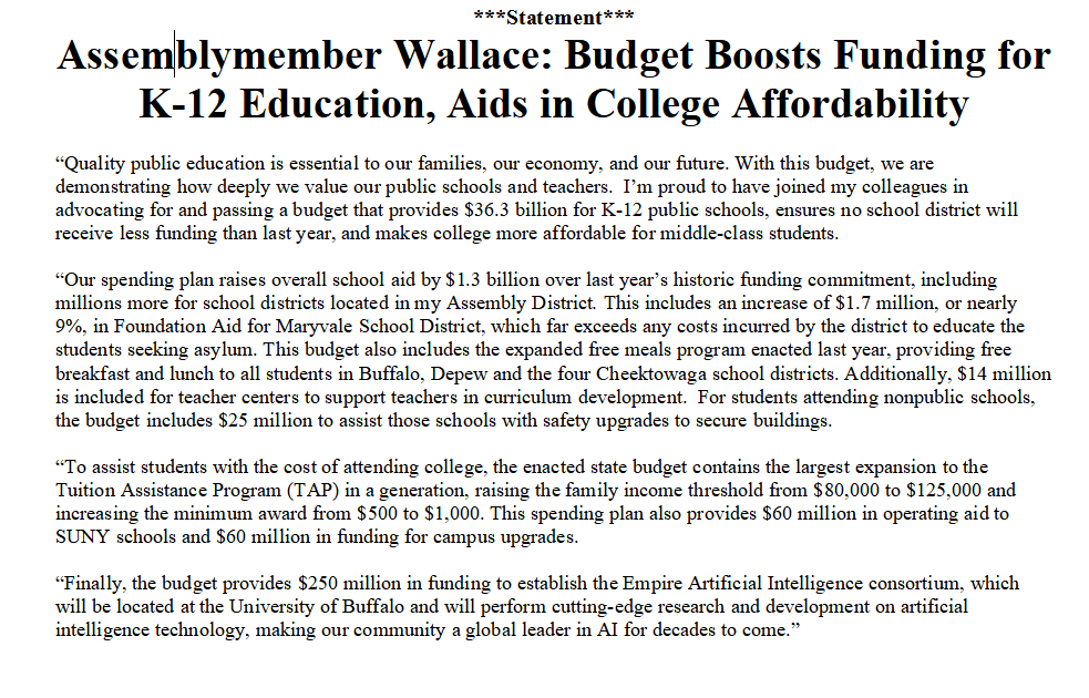 The state budget boosts funding for K-12 Education and Aids in College Affordability! 🎒🏫🧑‍🎓 My first of several forthcoming statements on the state budget.