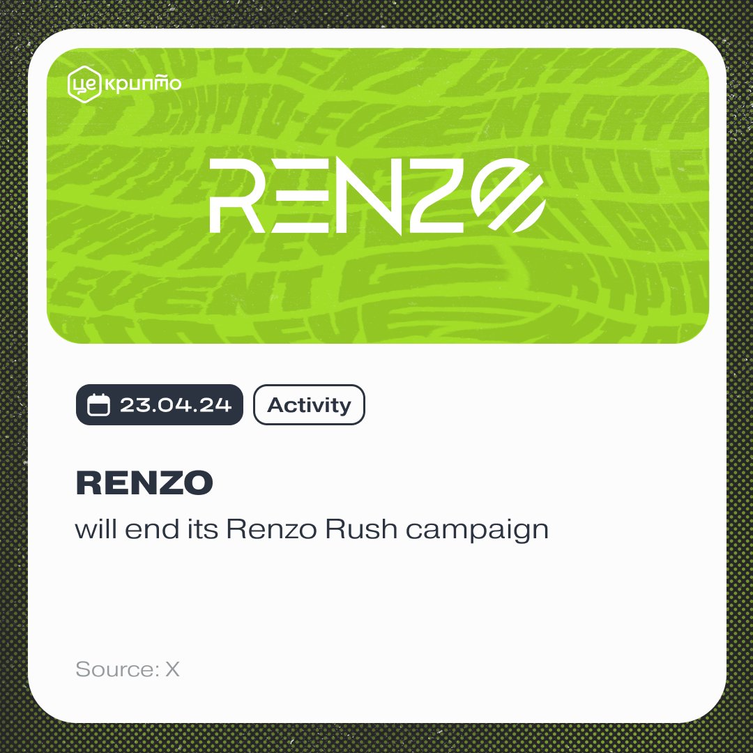 tsecrypto's tweet image. Tuesday, April 23rd
⚡️ @zaponblast will announce its first launchpad project
⚡️ @Defispot $SPOT will conduct and initial listing on @kucoincom 
⚡️ @RenzoProtocol will end its Renzo Rush campaign
⚡️ @playbuxco $PBUX will host a sale on #BybitLaunchpad and be listed on…