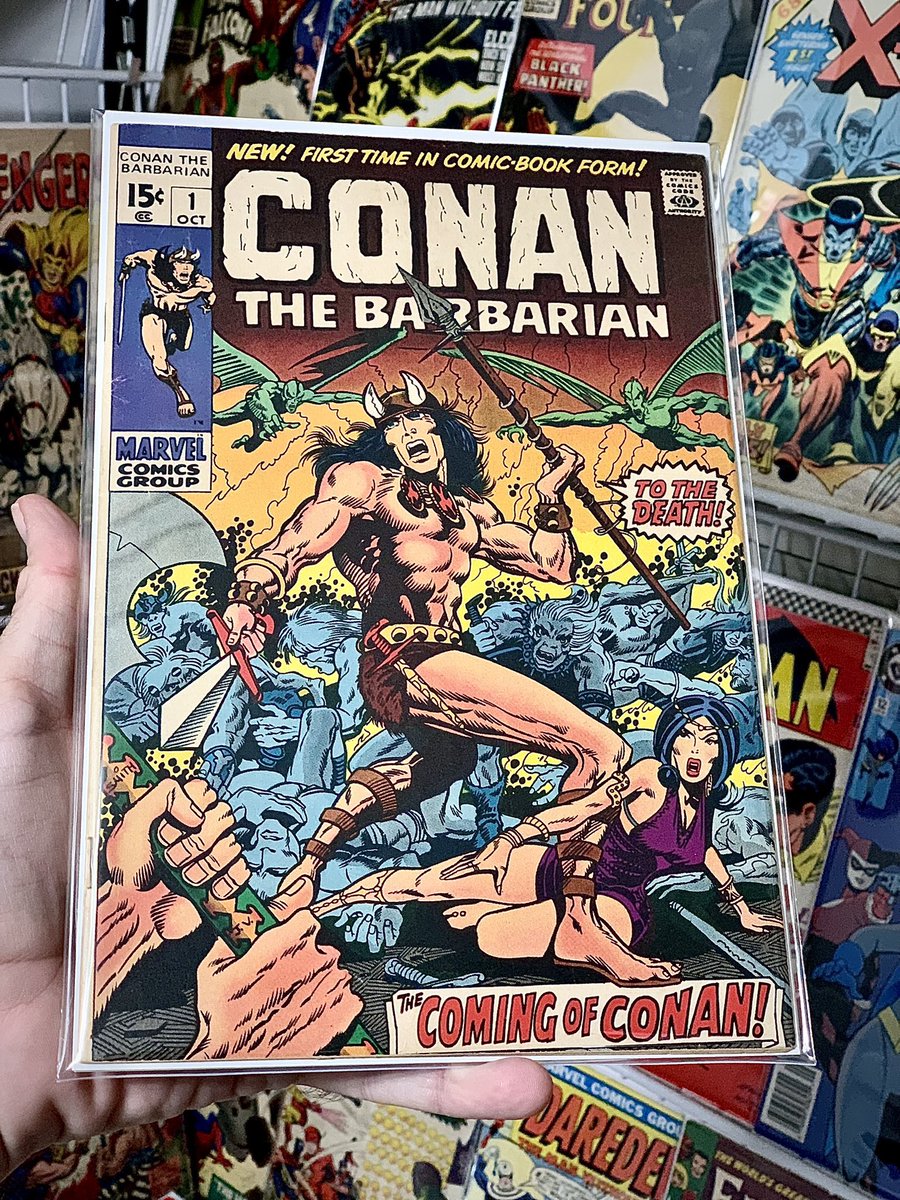 TOP 10 COMIC BOOKS # 8 CONAN 1 This is the 1970 first comic appearance of Conan the Barbarian. $199(F)-$700(NM) 🔥🔥🔥🔥 A recent 9.8 went for $8,400, compared to the usual $7k. A new Red Sonja movie is shot & ready to go, raising overall prices for this & issues 23/24. 💫