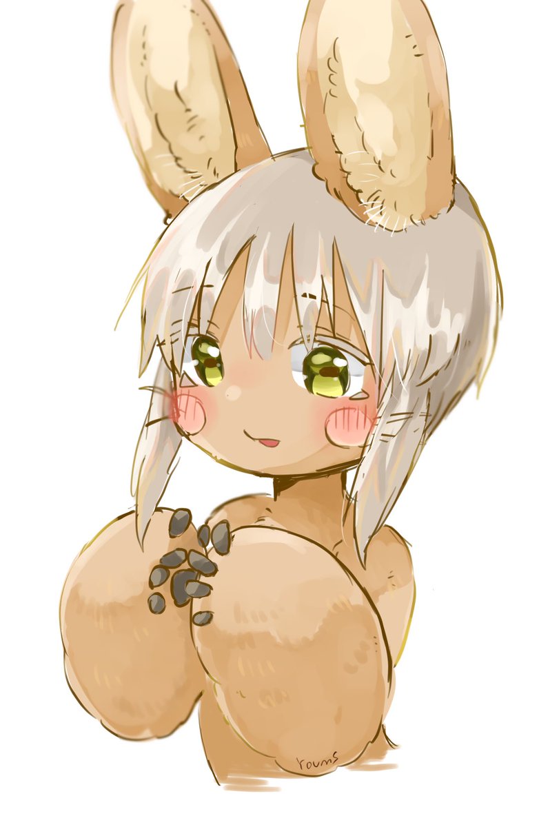 nanachi (made in abyss) solo blush smile short hair simple background white background animal ears  illustration images