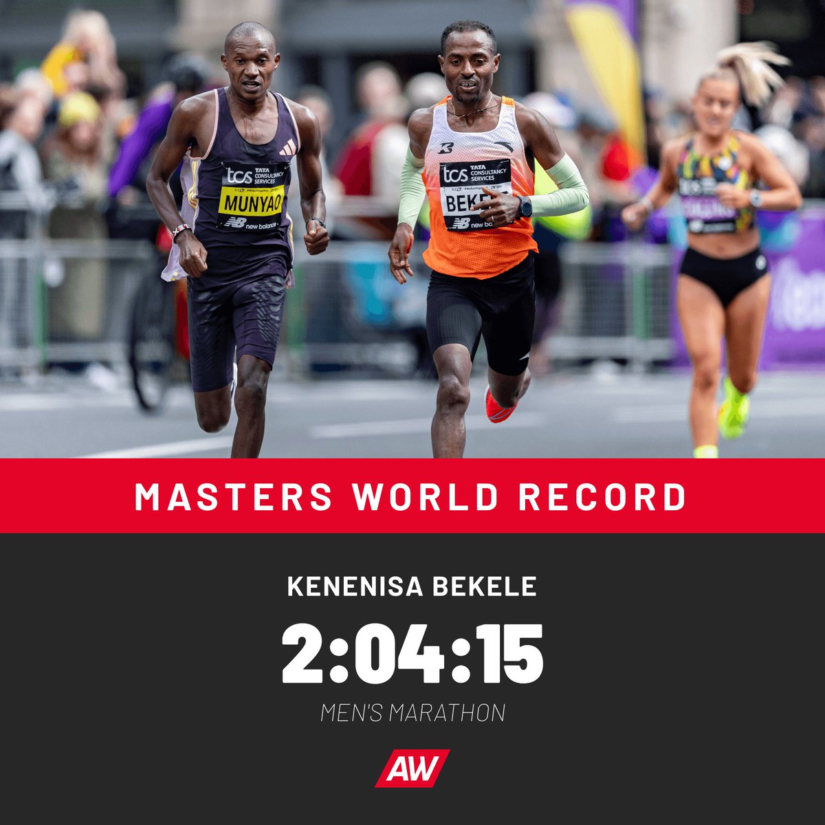 Kenenisa breaks the marathon world record for the masters age category at London Marathon.