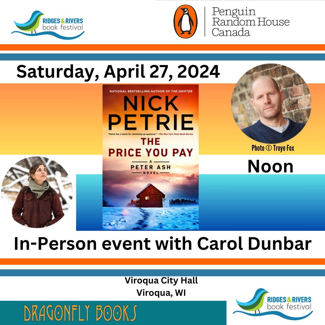 #SaveTheDate @_NickPetrie_ @CarolDunbarWI @dragonflybooks @PenguinRandomCA @MWAMidwest @SinCChicagoland @TroyeFox Info> ridgesandriversbookfestival.org | @LibraryMcintosh @crimewriterscan @thrillerwriters