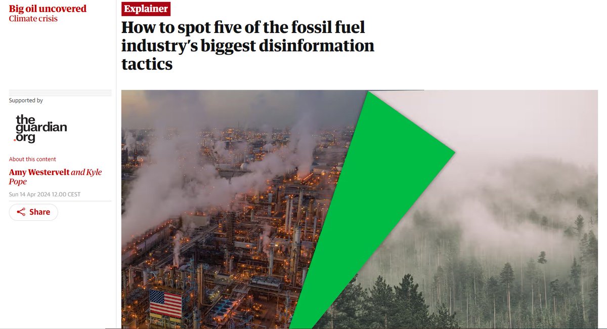 #ClimateCrisis 

📢 Journalists and their audiences have the power to combat climate disinformation.

Understanding the #FossilFuel industry’s classic narratives and tactics is a good starting point.

Debunking the false claims is a critical next step👇

theguardian.com/us-news/2024/a…