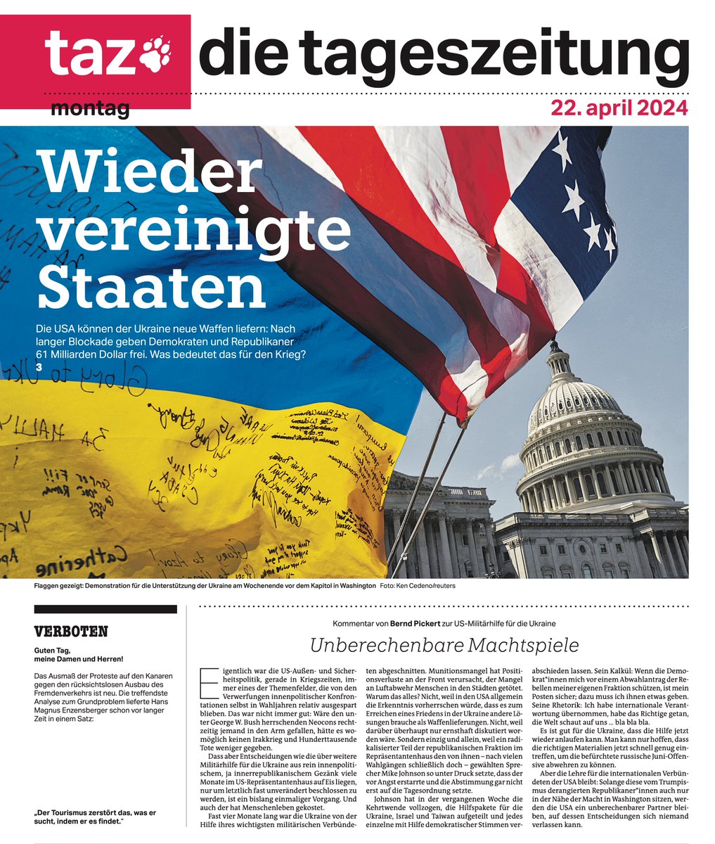 #tazeins zum neuen Waffenhifspaket der USA für die Ukraine @tazgezwitscher