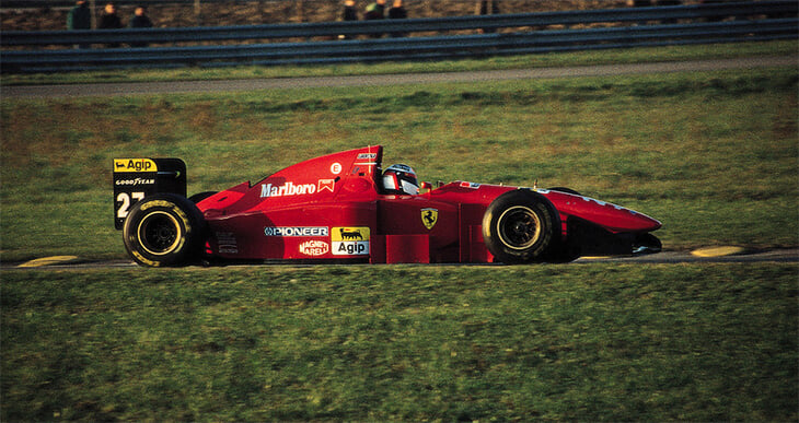 Jean Alesi. Ferrari 412T1B V12 during a test session at Fiorano 1994. #F1