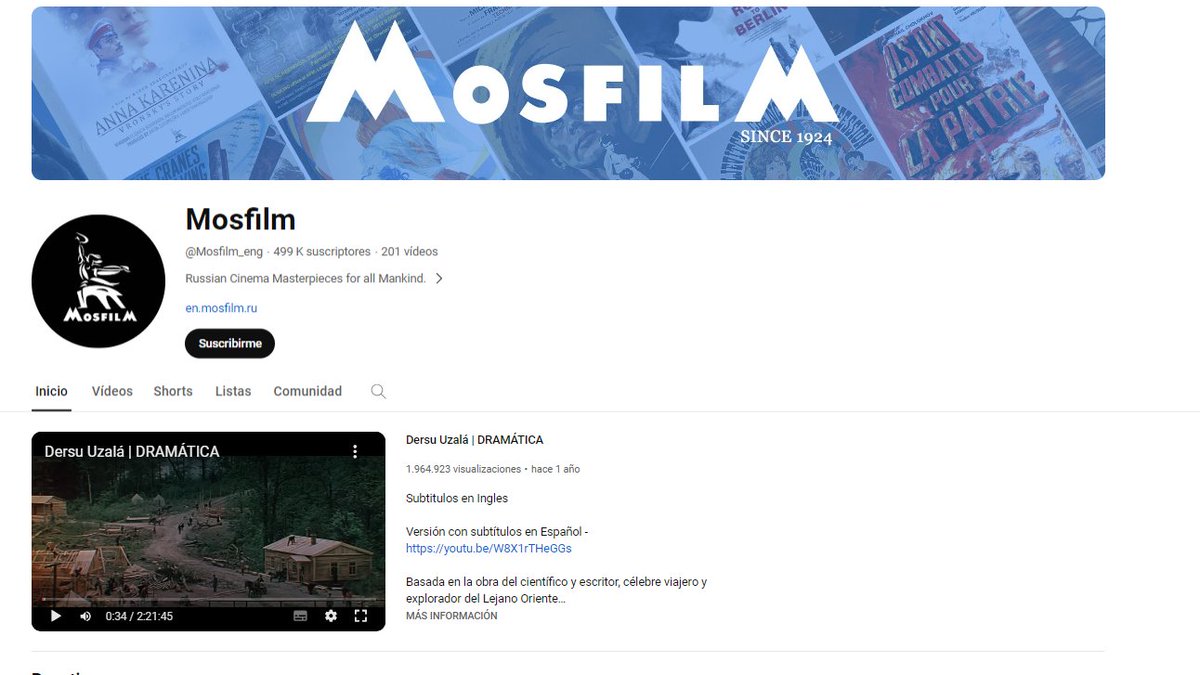 Acabo de encontrar el canal de Mosfilm, y no podria estar mas feliz, trae sus mejores peliculas con subtitulos en español, y ademas, tienen sus adapataciones de 'la guerra y la paz' y 'Anna Karenina'( A mi mamá le encantó esta adaptacion)